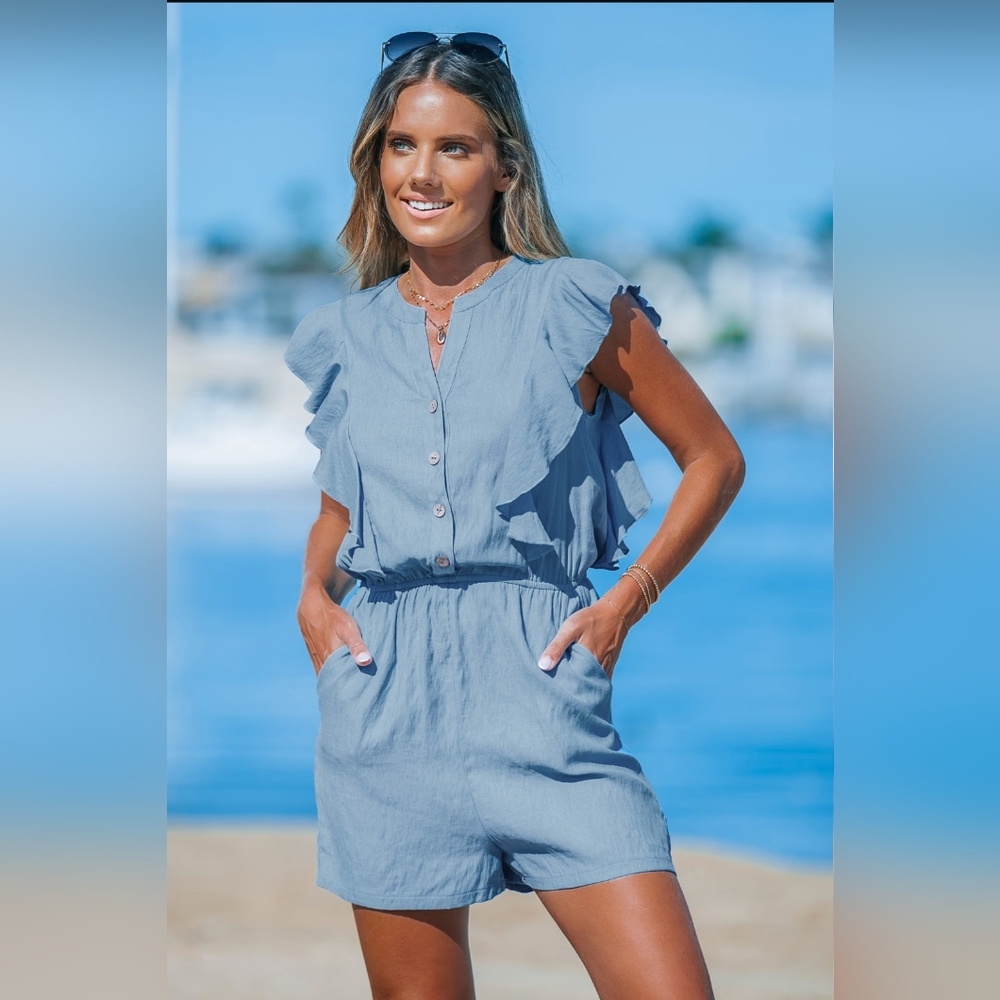 Cupshe Blue Ruffle Sleeve Jumpsuit